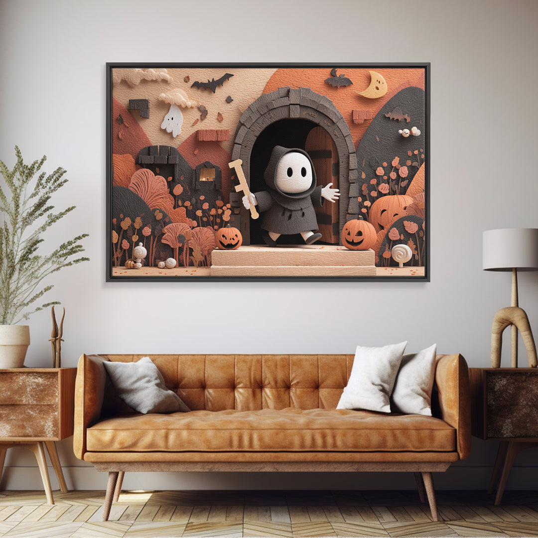 The Keeper Of The Black Reef Key, Vector Halloween Art, Landscape Wall Art, Framed Canvas Print, Cute Halloween Wall Art