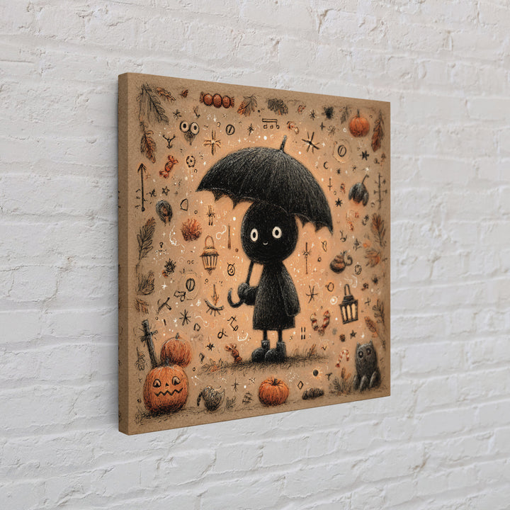 The Umbrella Of The Outer Rain, Hand Sketch Halloween Art, Square Wall Art, Canvas Print, Cute Halloween Wall Art