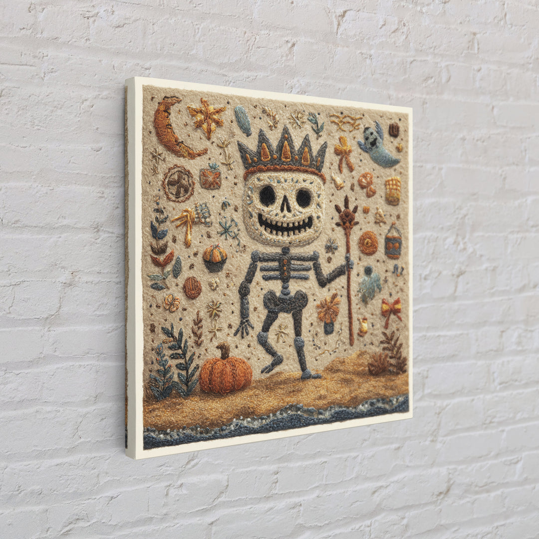 The Salt King Of The Black Shore, Felt Halloween Art, Square Wall Art, Canvas Print, Cute Halloween Wall Art