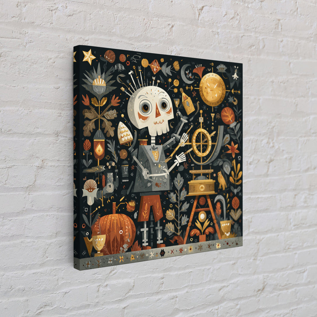 The Astronomer Of The Hollow Sky, Folk Halloween Art, Square Wall Art, Canvas Print, Cute Halloween Wall Art