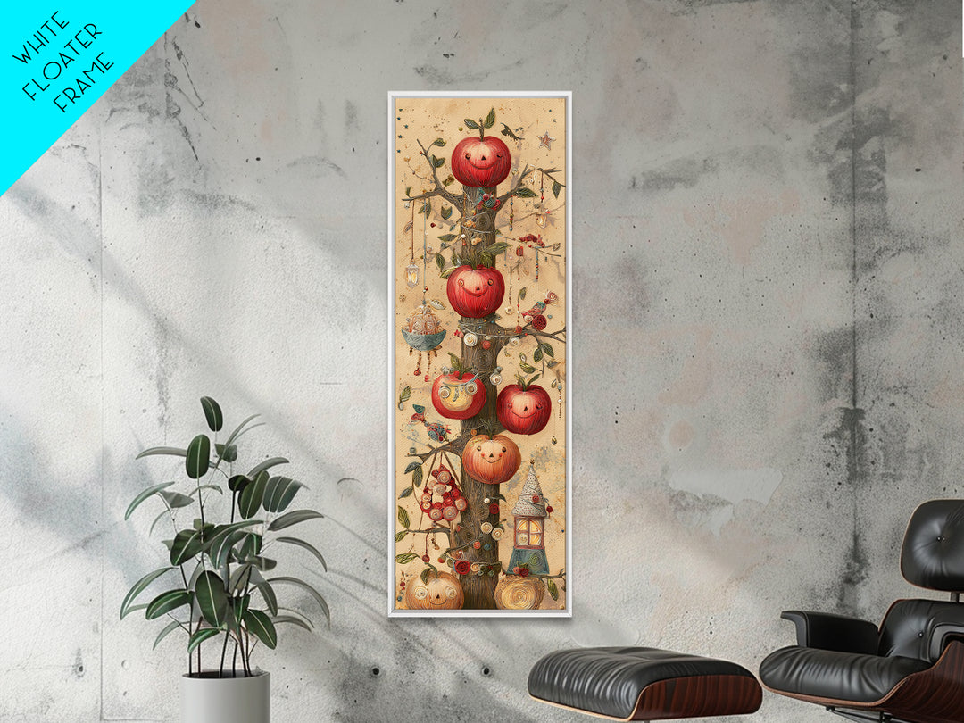 The Enchanted Apple Orchard, Quilled Halloween Art, Tall Narrow Wall Art, Framed Canvas Print, Cute Halloween Wall Art