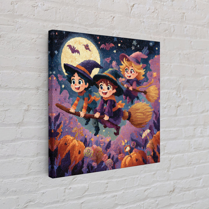 The Candy Comet Adventure, Pixel Halloween Art, Square Wall Art, Canvas Print, Cute Halloween Wall Art