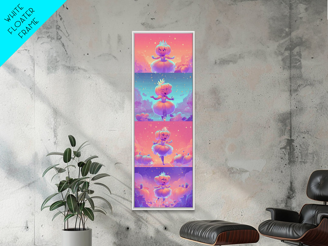 The Pumpkin Princess, Retro Neon Halloween Art, Tall Narrow Wall Art, Canvas Print, Retro Halloween Decor, Neon Wall Art
