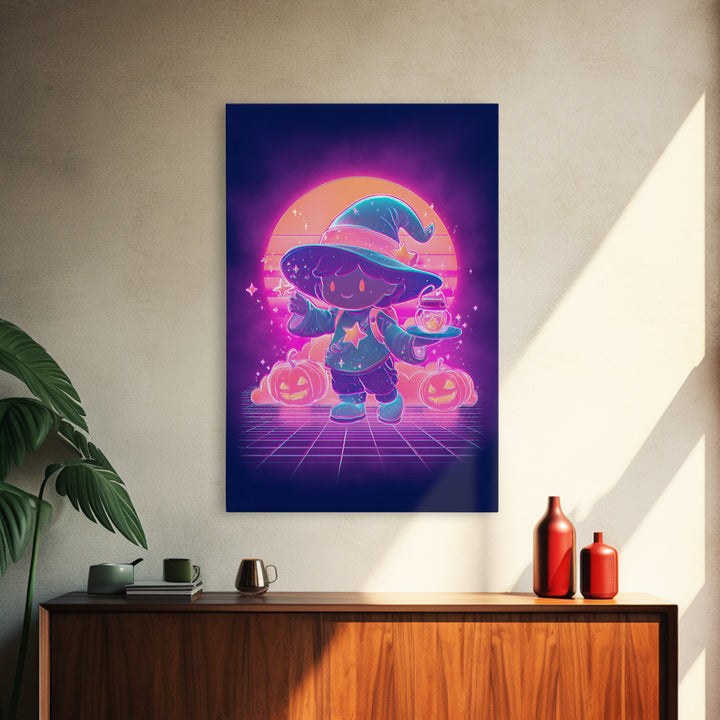 The Little Star Witch, 80s Halloween Wall Art, Vertical Wall Art, Framed Canvas Print, Retro Halloween Decor, Neon Wall Art
