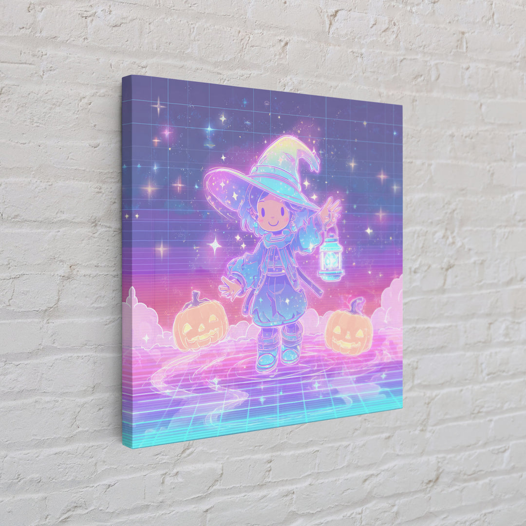 The Little Star Witch, 80s Halloween Wall Art, Square Wall Art, Canvas Print, Retro Halloween Decor, Neon Wall Art, Spooky Wall Decor