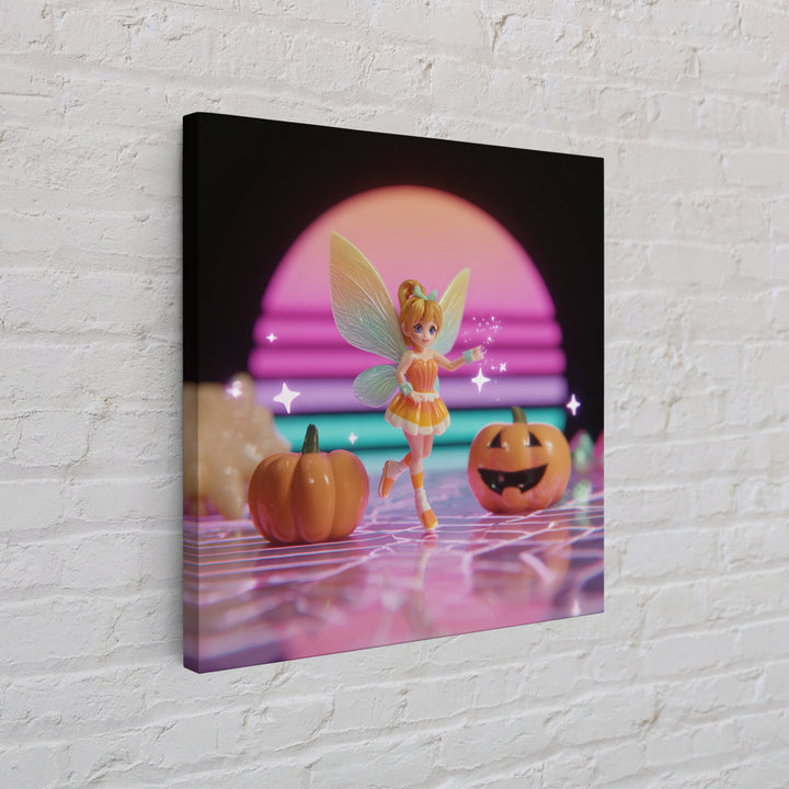 The Candy Corn Fairy, Vaporwave Halloween Decor, Square Wall Art, Canvas Print, Retro Halloween Decor, Neon Wall Art, Halloween Wall Art