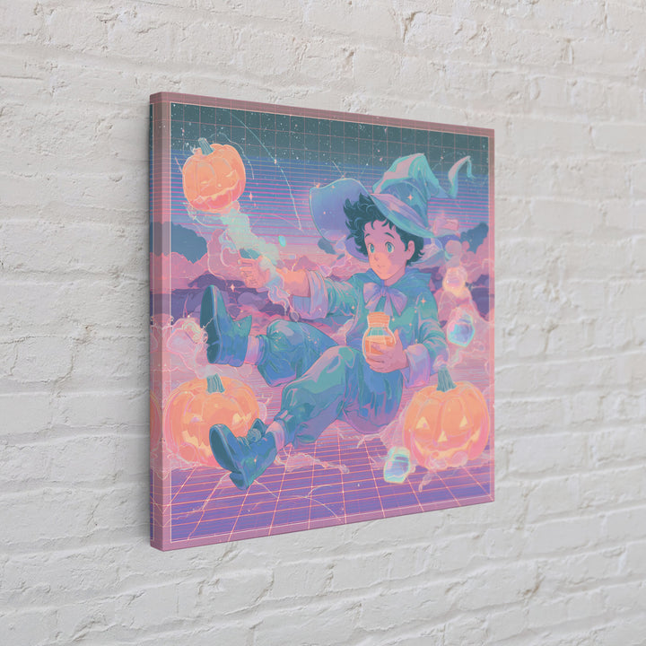 The Moonbeam Wizard, 80s Halloween Wall Art, Square Wall Art, Canvas Print, Retro Halloween Decor, Neon Wall Art, Collectible Wall Decor