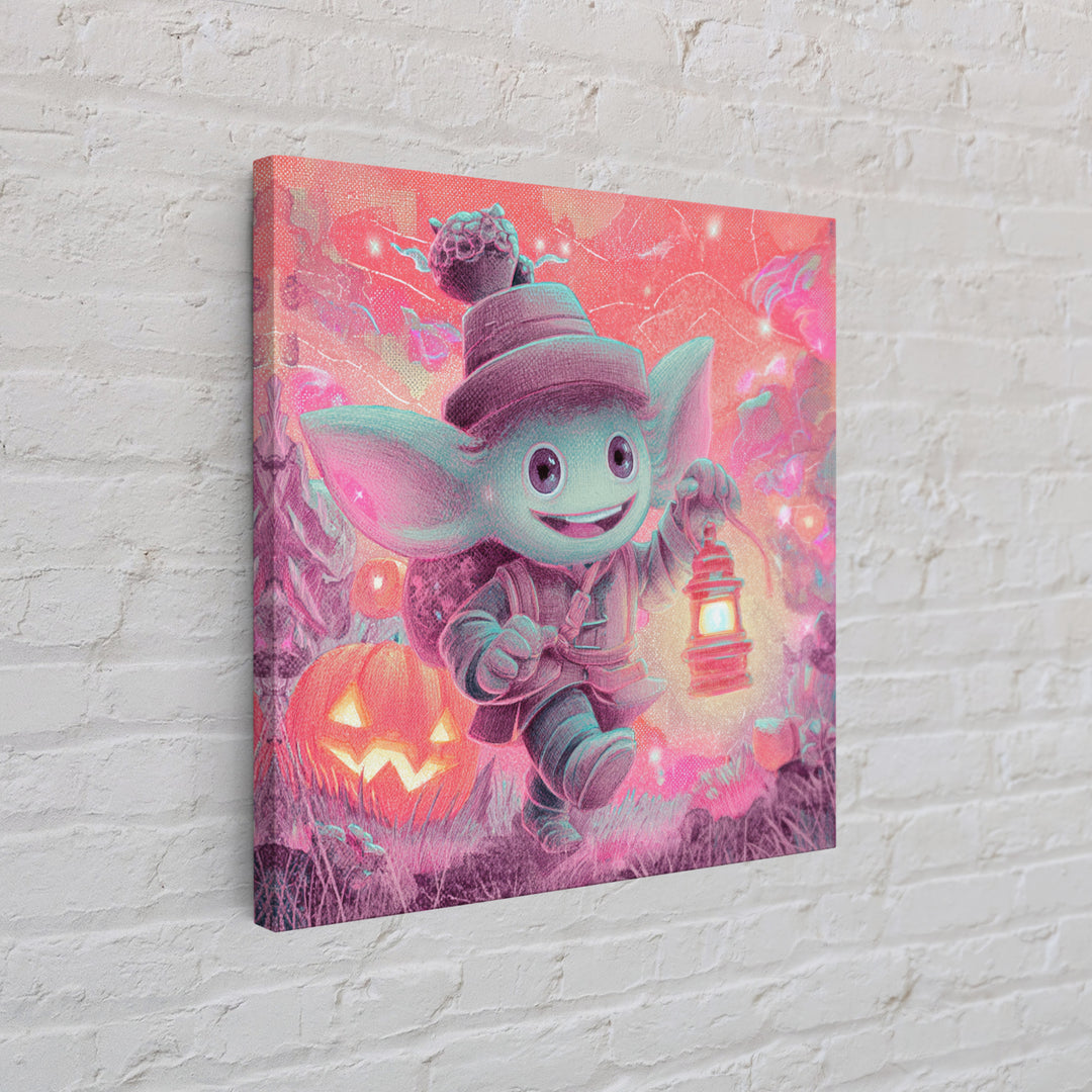 The Acorn Goblin, 80s Halloween Wall Art, Square Wall Art, Framed Canvas Print, Retro Halloween Decor, Neon Wall Art, Collectible Wall Decor