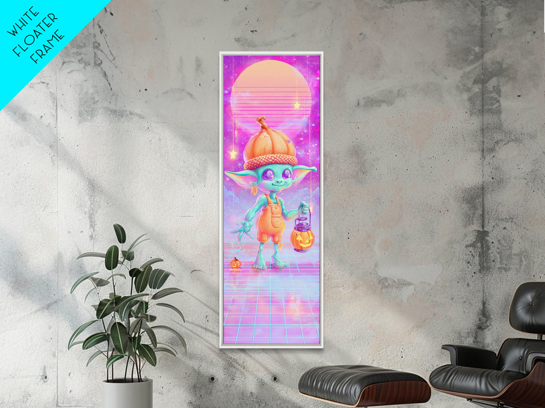 The Acorn Goblin, 80s Halloween Wall Art, Tall Narrow Wall Art, Framed Canvas Print, Retro Halloween Decor, Neon Wall Art, Macabre Wall Art