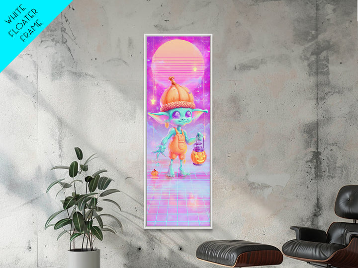 The Acorn Goblin, 80s Halloween Wall Art, Tall Narrow Wall Art, Framed Canvas Print, Retro Halloween Decor, Neon Wall Art, Macabre Wall Art