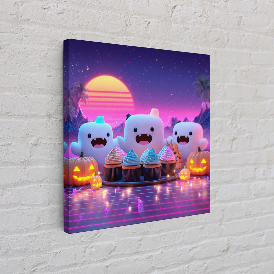 The Cupcake Vampire, Synthwave Halloween Art, Square Wall Art, Framed Canvas Print, Retro Halloween Decor, Neon Wall Art, Horror Wall Art