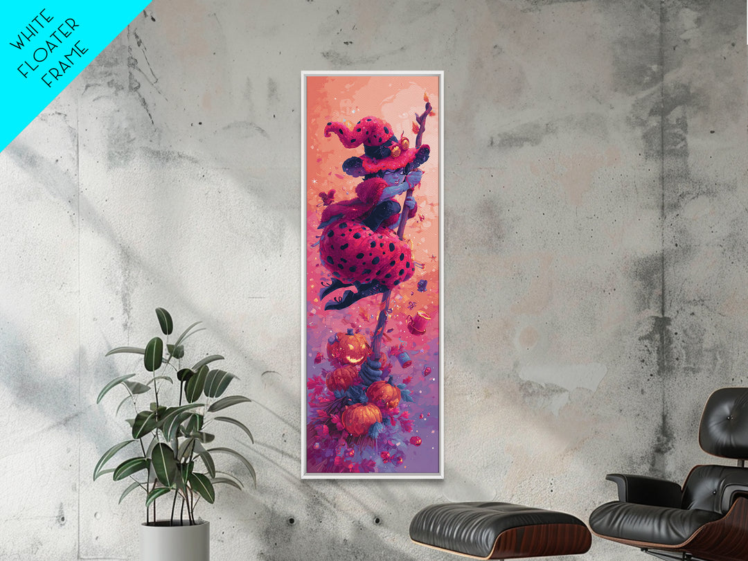 The Ladybug Witch, Retro Neon Halloween Art, Tall Narrow Wall Art, Canvas Print, Retro Halloween Decor, Neon Wall Art, Statement Wall Art