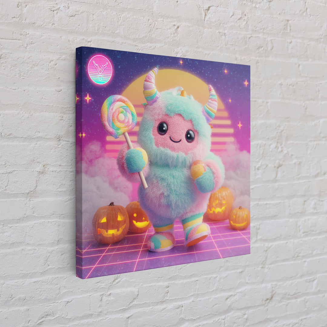 The Rainbow Monster, Synthwave Halloween Art, Square Wall Art, Canvas Print, Retro Halloween Decor, Neon Wall Art, Collectible Wall Decor