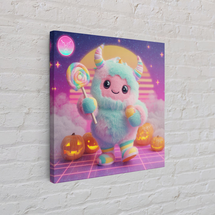 The Rainbow Monster, Synthwave Halloween Art, Square Wall Art, Canvas Print, Retro Halloween Decor, Neon Wall Art, Collectible Wall Decor