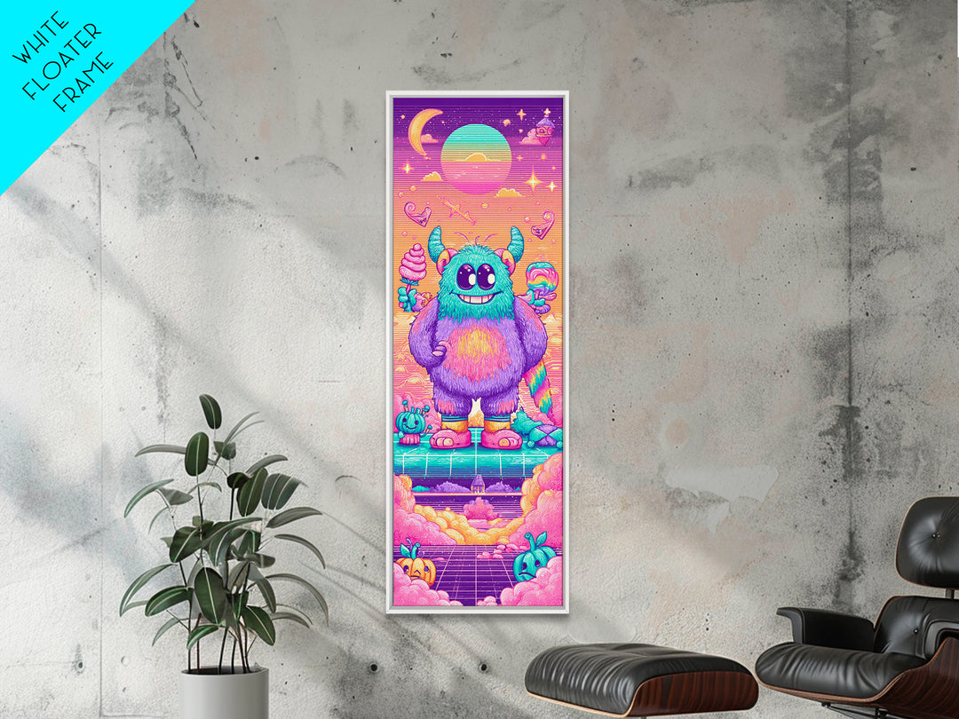 The Rainbow Monster, Synthwave Halloween Art, Tall Narrow Wall Art, Canvas Print, Retro Halloween Decor, Neon Wall Art, Horror Wall Art