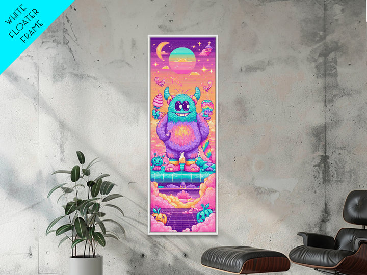 The Rainbow Monster, Synthwave Halloween Art, Tall Narrow Wall Art, Canvas Print, Retro Halloween Decor, Neon Wall Art, Horror Wall Art