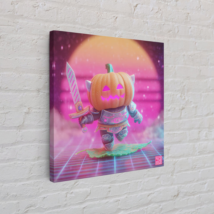 The Pumpkin Knight, Synthwave Halloween Art, Square Wall Art, Canvas Print, Retro Halloween Decor, Neon Wall Art, Spooky Wall Decor