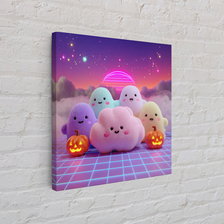 The Cloud Ghost, 80s Halloween Wall Art, Square Wall Art, Canvas Print, Retro Halloween Decor, Neon Wall Art, Collectible Wall Decor