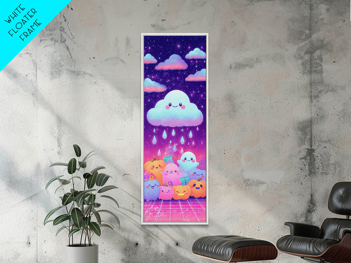 The Cloud Ghost, Synthwave Halloween Art, Tall Narrow Wall Art, Framed Canvas Print, Retro Halloween Decor, Neon Wall Art