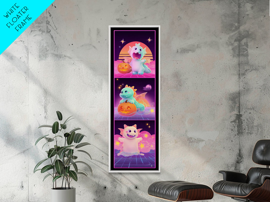 The Sleepy Costume Dragon, Synthwave Halloween Art, Tall Narrow Wall Art, Canvas Print, Retro Halloween Decor, Neon Wall Art