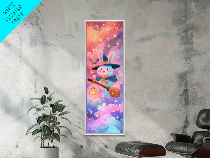 The Bunny Witch, Retro Neon Halloween Art, Tall Narrow Wall Art, Framed Canvas Print, Retro Halloween Decor, Neon Wall Art, Horror Wall Art