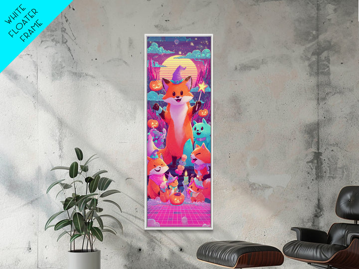 The Fox Wizard, 80s Halloween Wall Art, Tall Narrow Wall Art, Canvas Print, Retro Halloween Decor, Neon Wall Art, Dark Fantasy Art