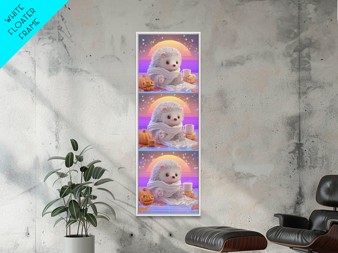 The Hedgehog Mummy, 80s Halloween Wall Art, Tall Narrow Wall Art, Framed Canvas Print, Retro Halloween Decor, Neon Wall Art
