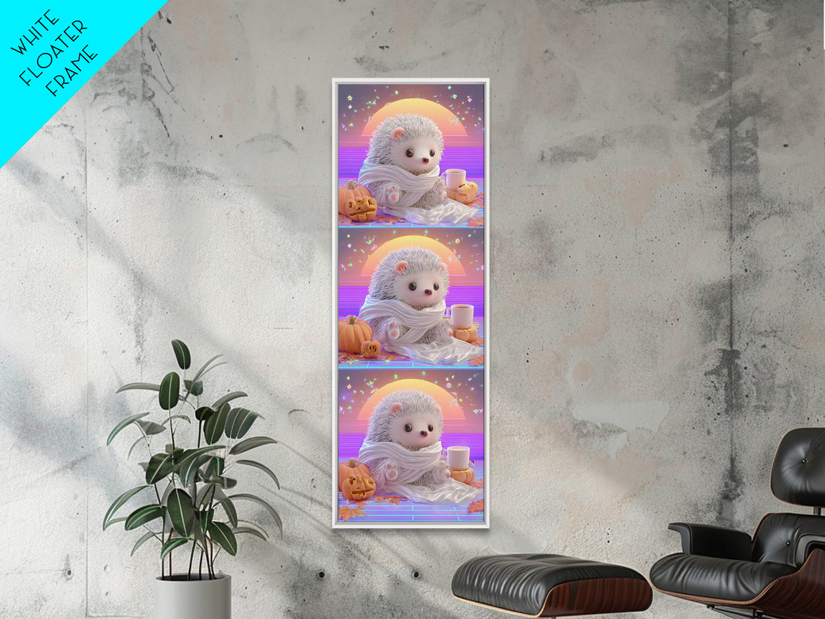 The Hedgehog Mummy, 80s Halloween Wall Art, Tall Narrow Wall Art, Framed Canvas Print, Retro Halloween Decor, Neon Wall Art