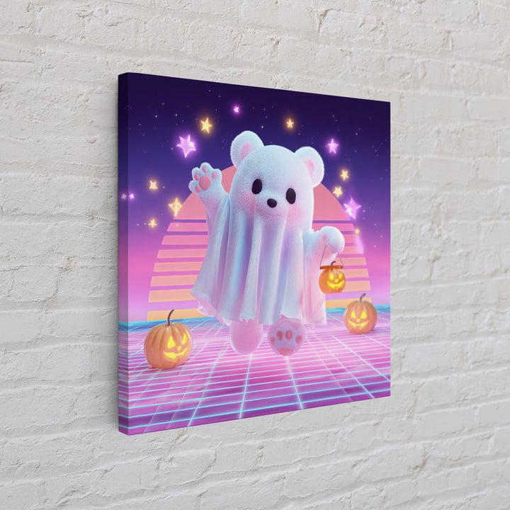 The Bear Cub Ghost, 80s Halloween Wall Art, Square Wall Art, Framed Canvas Print, Retro Halloween Decor, Neon Wall Art
