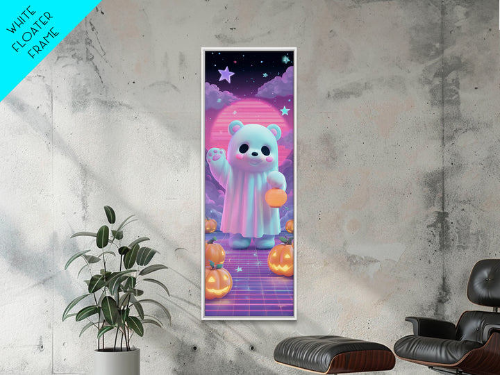 The Bear Cub Ghost, 80s Halloween Wall Art, Tall Narrow Wall Art, Canvas Print, Retro Halloween Decor, Neon Wall Art, Seasonal Home Decor