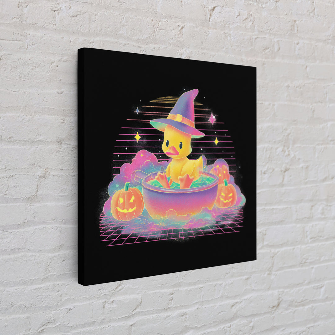 The Duckling Witch, Vaporwave Halloween Decor, Square Wall Art, Canvas Print, Retro Halloween Decor, Neon Wall Art, Dark Fantasy Art