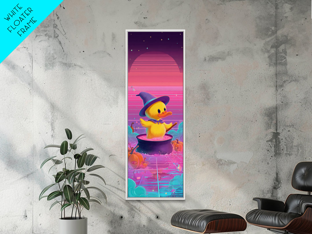 The Duckling Witch, Synthwave Halloween Art, Tall Narrow Wall Art, Canvas Print, Retro Halloween Decor, Neon Wall Art, Halloween Wall Art