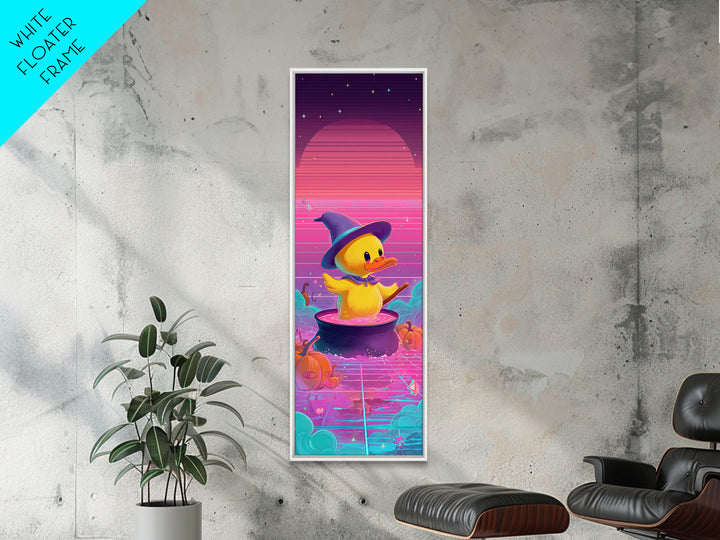 The Duckling Witch, Synthwave Halloween Art, Tall Narrow Wall Art, Canvas Print, Retro Halloween Decor, Neon Wall Art, Halloween Wall Art