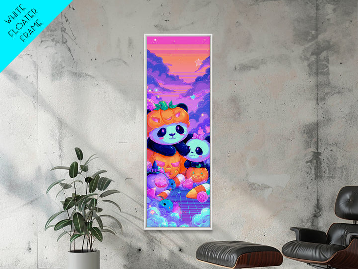 The Panda Pumpkin, 80s Halloween Wall Art, Tall Narrow Wall Art, Framed Canvas Print, Retro Halloween Decor, Neon Wall Art