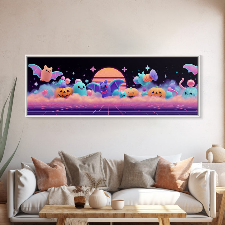 The Bat-Winged Otter, Vaporwave Halloween Decor, Extra Wide Wall Art, Canvas Print, Retro Halloween Decor, Neon Wall Art, Spooky Wall Decor