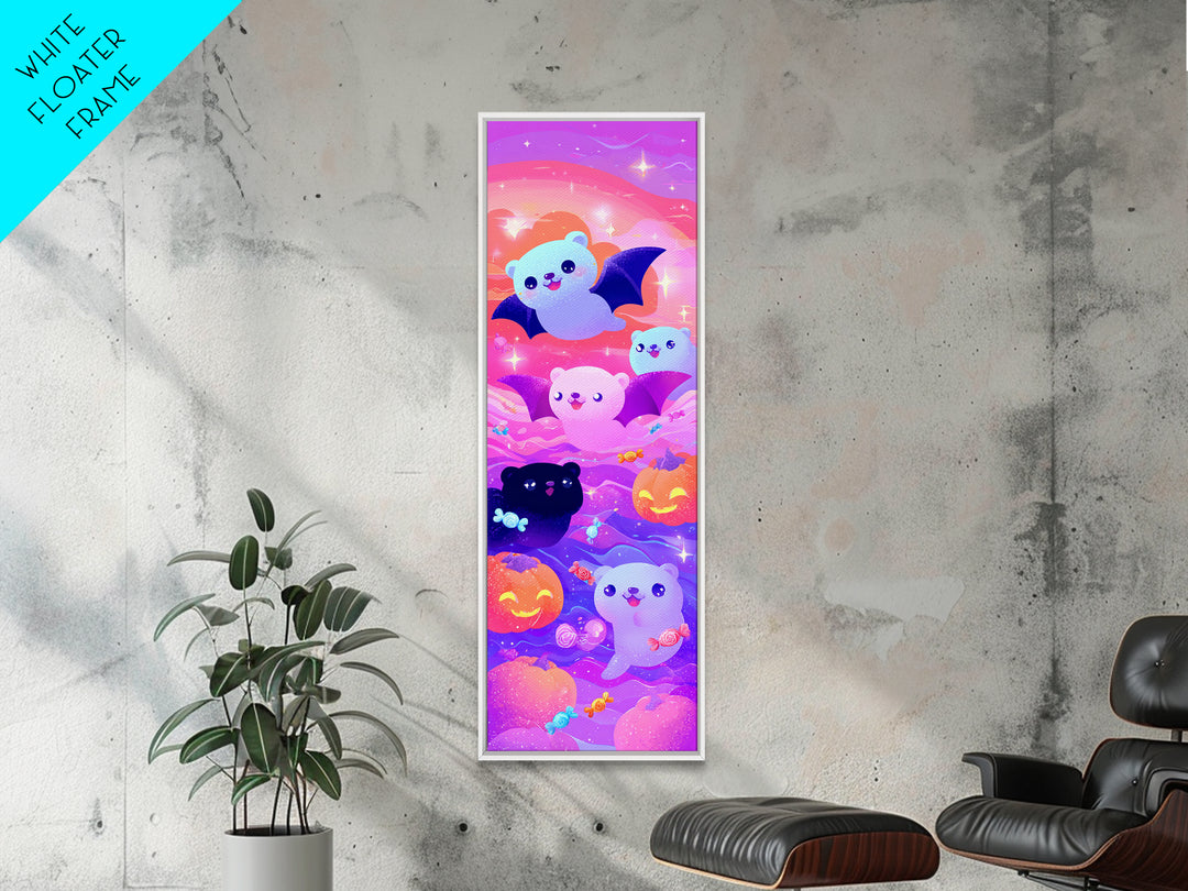 The Bat-Winged Otter, Vaporwave Halloween Decor, Tall Narrow Wall Art, Framed Canvas Print, Retro Halloween Decor, Neon Wall Art