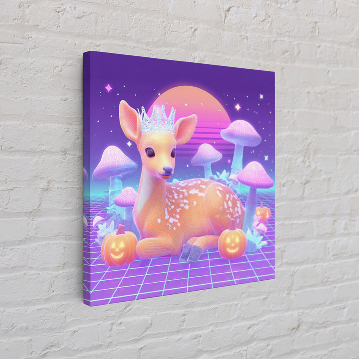 The Moon Princess Deer, 80s Halloween Wall Art, Square Wall Art, Canvas Print, Retro Halloween Decor, Neon Wall Art, Macabre Wall Art