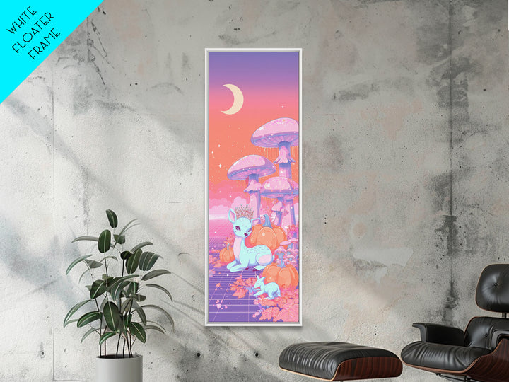 The Moon Princess Deer, Cute Spooky Neon Art, Tall Narrow Wall Art, Canvas Print, Retro Halloween Decor, Neon Wall Art, Spooky Wall Decor