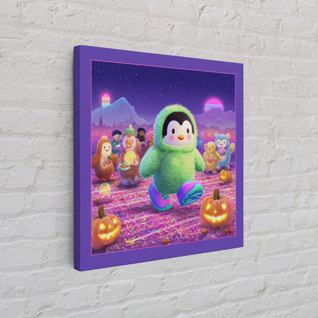 The Penguin Monster, Vaporwave Halloween Decor, Square Wall Art, Canvas Print, Retro Halloween Decor, Neon Wall Art, Gothic Home Decor