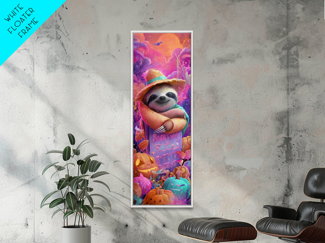 The Scarecrow Sloth, 80s Halloween Wall Art, Tall Narrow Wall Art, Canvas Print, Retro Halloween Decor, Neon Wall Art, Horror Wall Art
