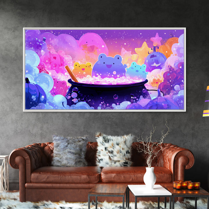 The Cauldron Frog, 80s Halloween Wall Art, Wide Panoramic Art, Canvas Print, Retro Halloween Decor, Neon Wall Art, Seasonal Home Decor
