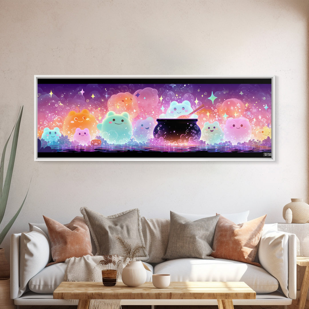 The Cauldron Frog, Synthwave Halloween Art, Extra Wide Wall Art, Framed Canvas Print, Retro Halloween Decor, Neon Wall Art, Horror Wall Art