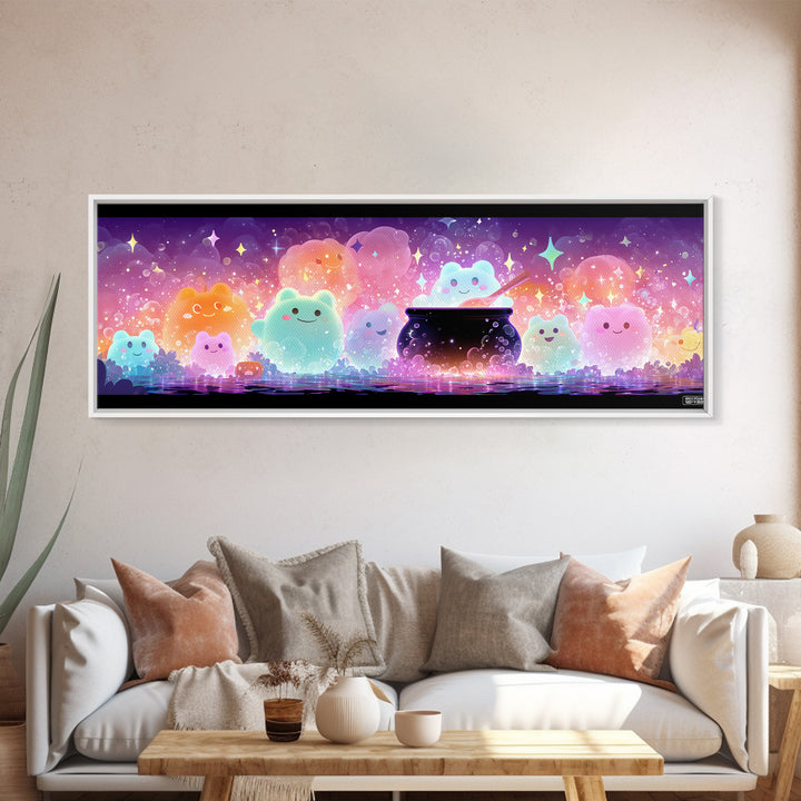 The Cauldron Frog, Synthwave Halloween Art, Extra Wide Wall Art, Framed Canvas Print, Retro Halloween Decor, Neon Wall Art, Horror Wall Art
