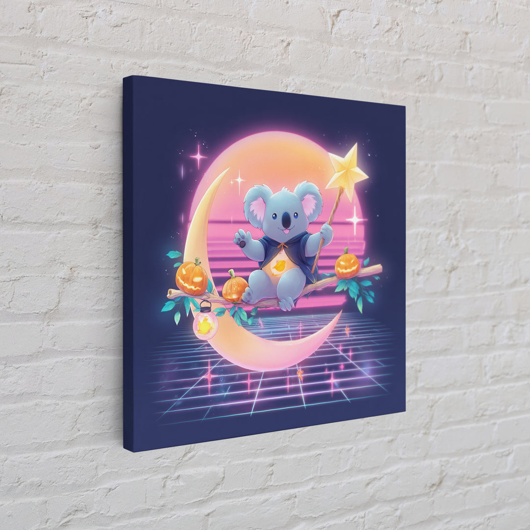 The Koala Wizard, 80s Halloween Wall Art, Square Wall Art, Framed Canvas Print, Retro Halloween Decor, Neon Wall Art, Seasonal Home Decor