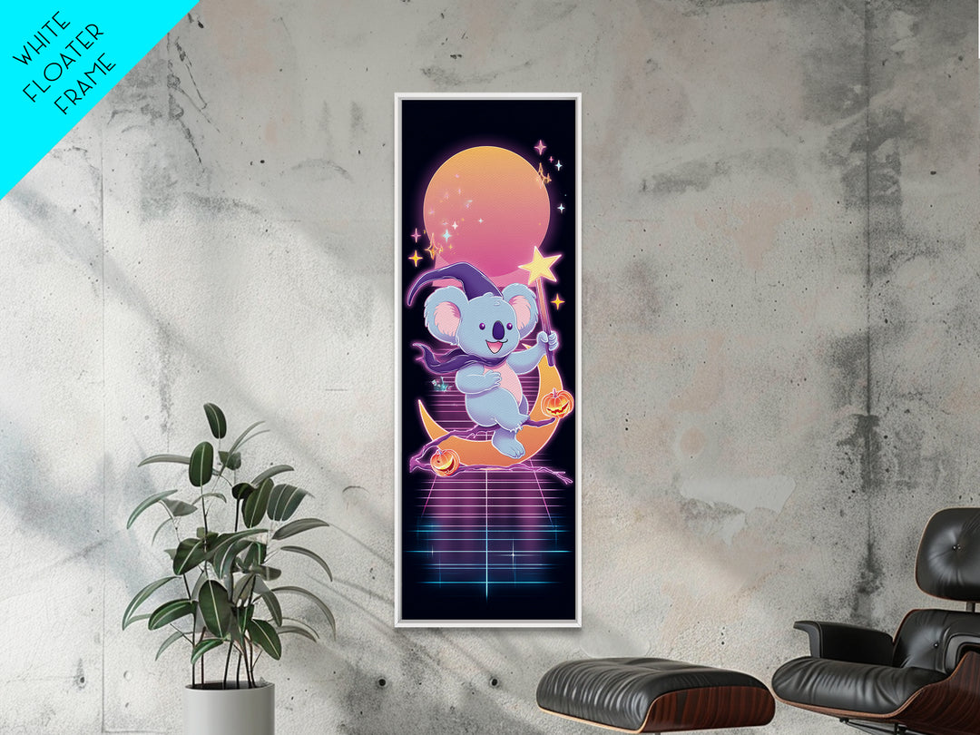 The Koala Wizard, Synthwave Halloween Art, Tall Narrow Wall Art, Canvas Print, Retro Halloween Decor, Neon Wall Art, Spooky Wall Decor
