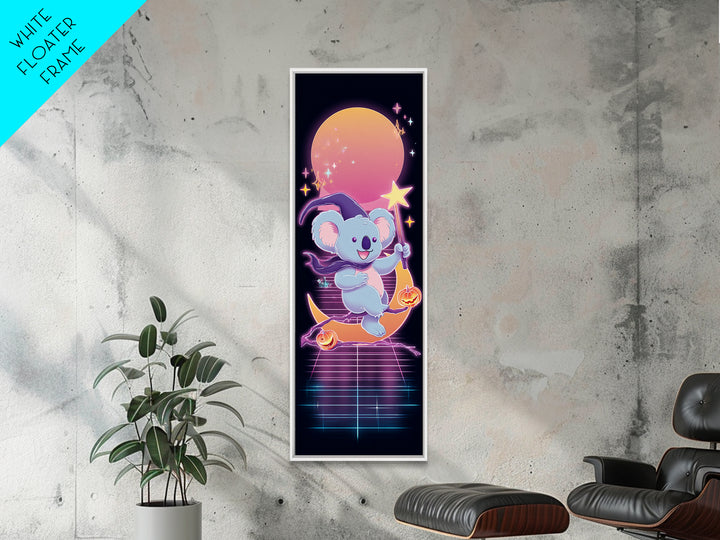 The Koala Wizard, Synthwave Halloween Art, Tall Narrow Wall Art, Canvas Print, Retro Halloween Decor, Neon Wall Art, Spooky Wall Decor