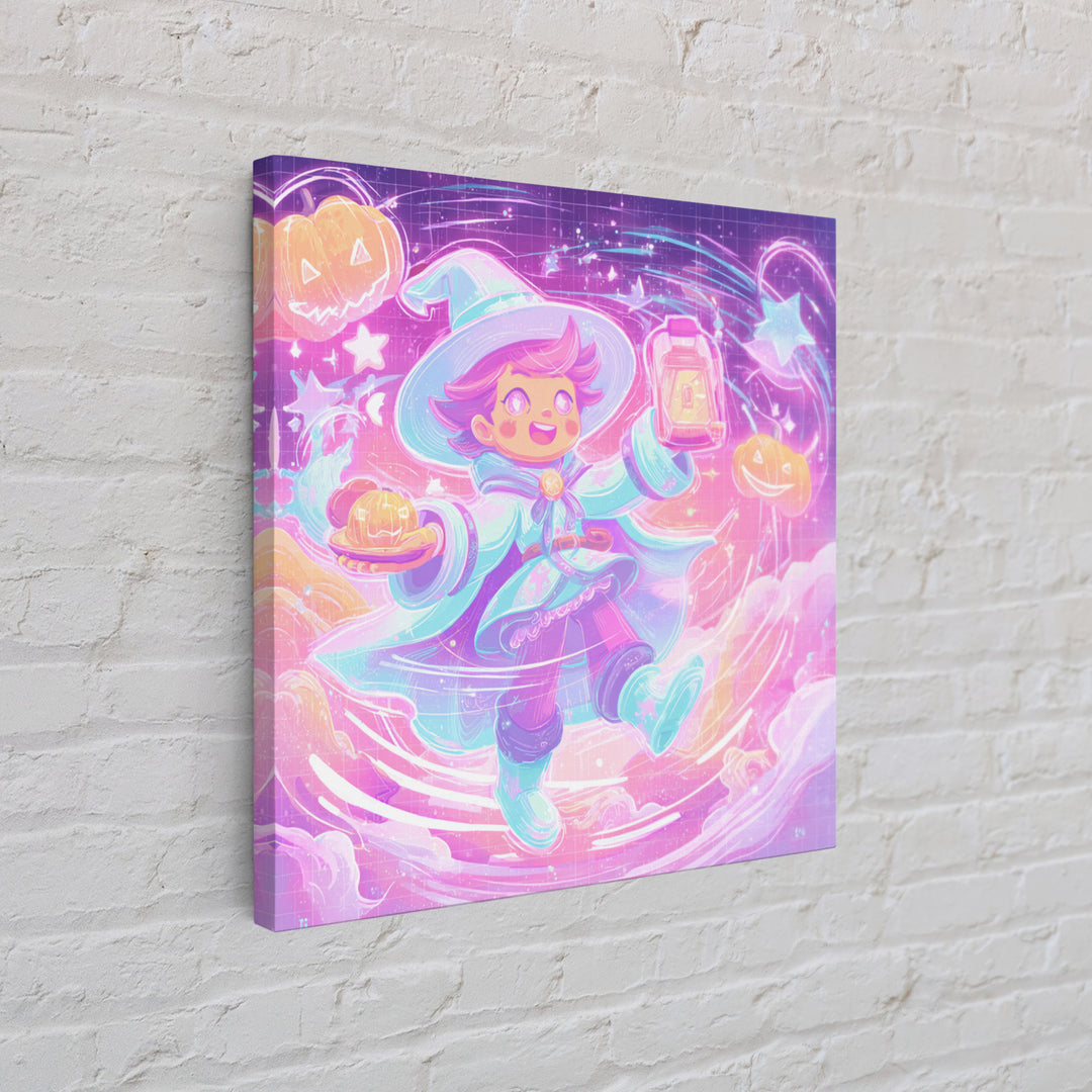 The Cookie Spellcaster, Cute Spooky Neon Art, Square Wall Art, Canvas Print, Retro Halloween Decor, Neon Wall Art, Collectible Wall Decor