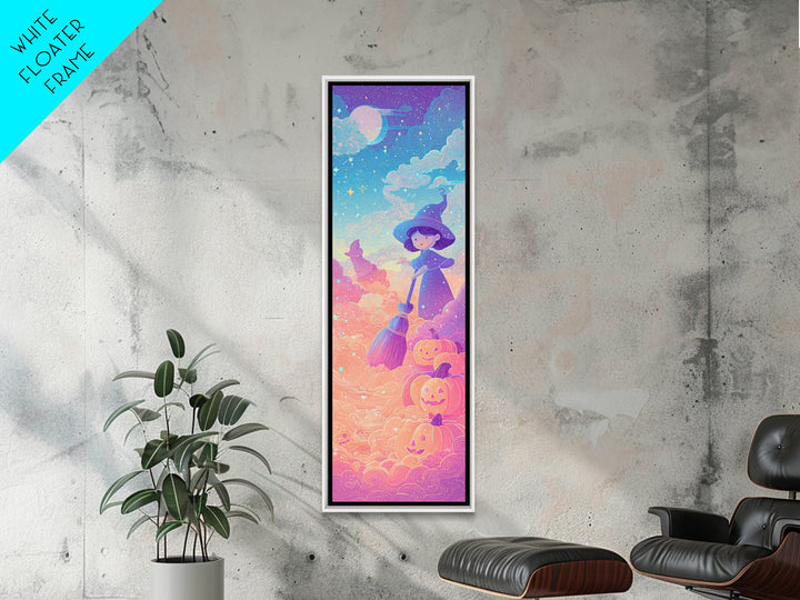 The Stardust Apprentice, Synthwave Halloween Art, Tall Narrow Wall Art, Canvas Print, Retro Halloween Decor, Neon Wall Art