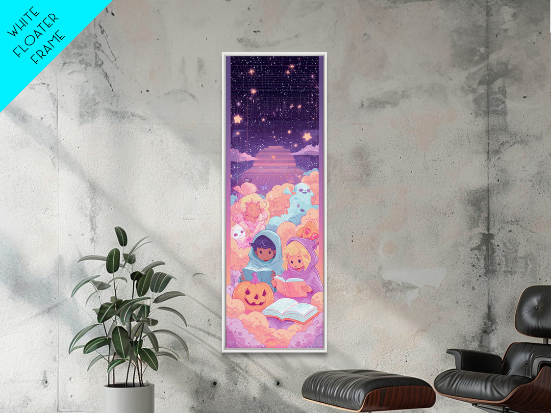 The Spellbook Sleepover, 80s Halloween Wall Art, Tall Narrow Wall Art, Canvas Print, Retro Halloween Decor, Neon Wall Art, Macabre Wall Art