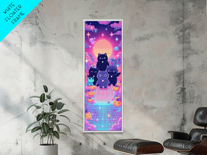 The Friendly Familiar Club, Vaporwave Halloween Decor, Tall Narrow Wall Art, Canvas Print, Retro Halloween Decor, Neon Wall Art